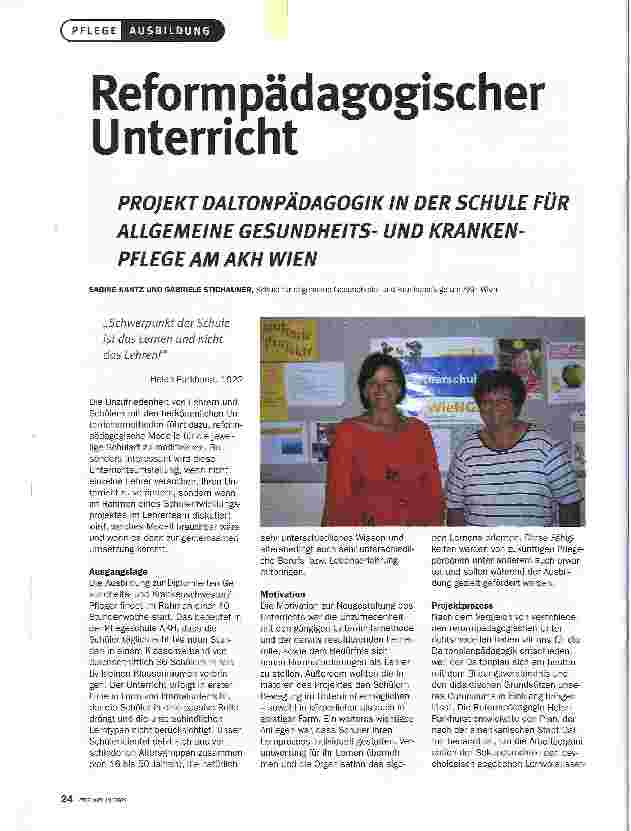 Vorschauseite 1: Reform pädagogischer UnterrichtPROJEKT DALTONPÄDAGOGIK IN DER SCHULE FÜR ALLGEMEINE GESUNDHEITS- UND KRANKENPFLEGE AM AKH WIEN