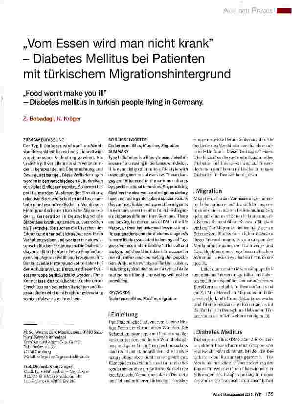 Vorschauseite 1: „Vom Essen wird man nicht krank - Diabetes Mellitus bei Patienten mit türkischem Migrationshintergrund