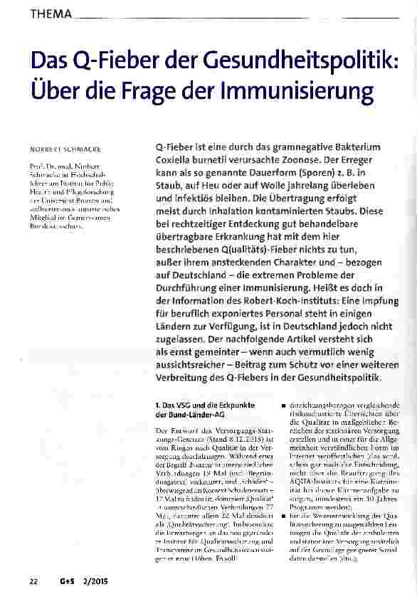 Vorschauseite 1: Das Q-Fieber der Gesundheitspolitik: Über die Frage der Immunisierung