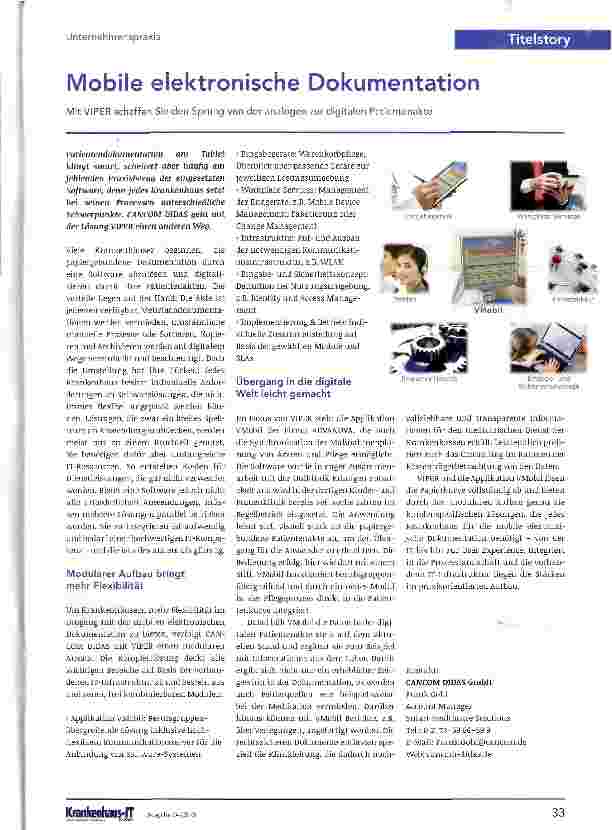 Vorschauseite 1: Mobile elektronische Dokumentation Mit VIPER schaffen Sie den Sprung von der analogen zur digitalen Patientenakte