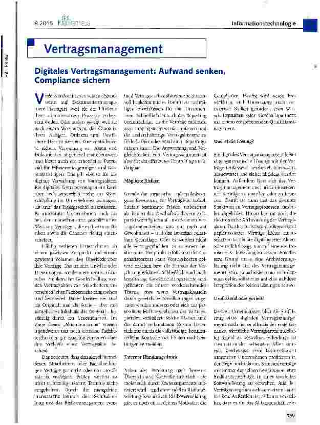 Vorschauseite 1: VertragsmanagementDigitales Vertragsmanagement: Aufwand senken, Compliance sichern