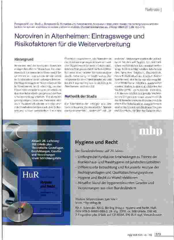 Vorschauseite 1: Noroviren in Altenheimen: Eintragswege und Risikofaktoren für die Weiterverbreitung