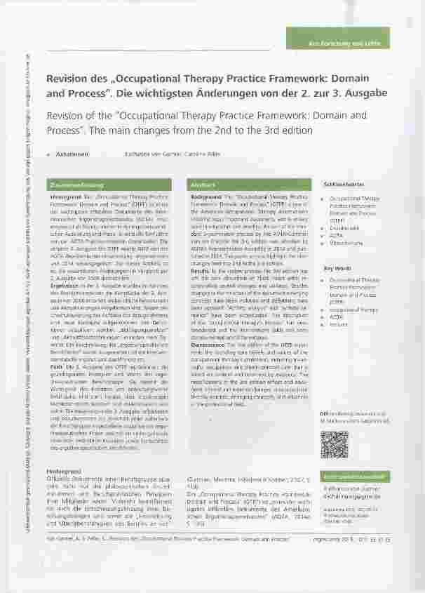 Vorschauseite 1: Revision des „Occupational Therapy Practice Framework: Domain and Process. Die wichtigsten Änderungen von der 2. zur 3. Ausgabe