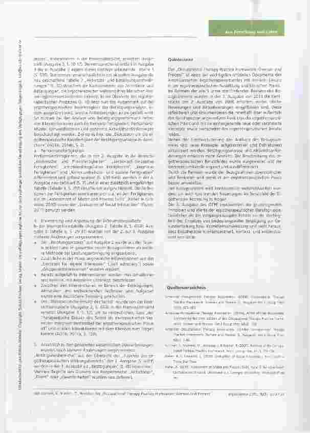 Vorschauseite 3: Revision des „Occupational Therapy Practice Framework: Domain and Process. Die wichtigsten Änderungen von der 2. zur 3. Ausgabe