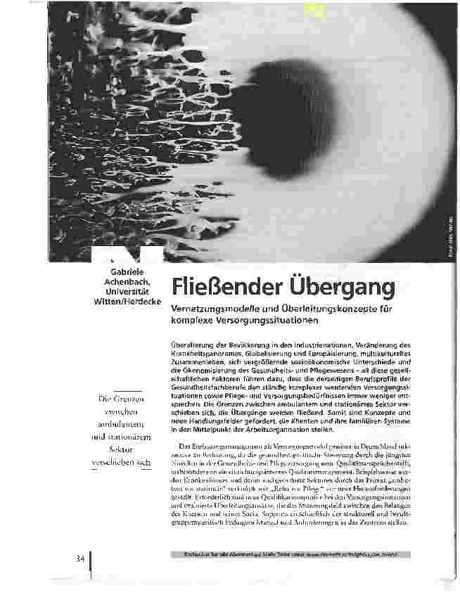 Vorschauseite 1: Fließender Übergang. Vernetzungsmodelle und Überleitungskonzepte für komplexe Versorgungssituationen