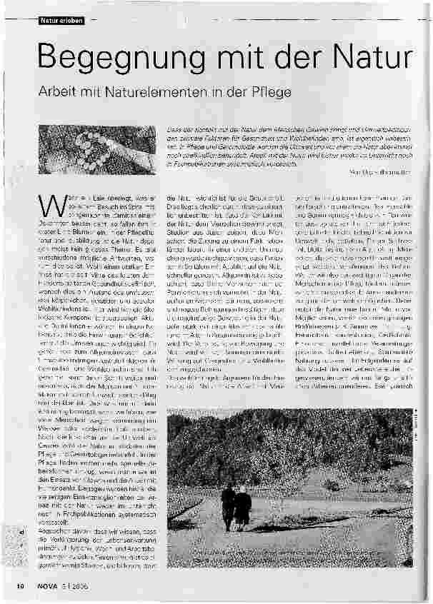 Vorschauseite 1: Begegnung mit der Natur. Arbeit mit Naturelementen in der Pflege