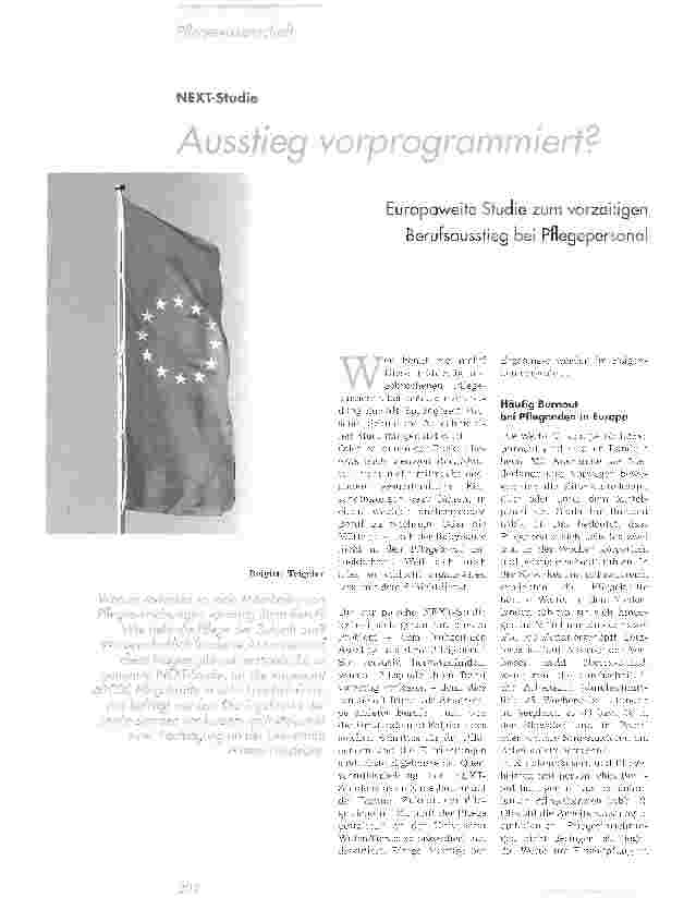 Vorschauseite 1: Ausstieg vorprogrammiert?Europaweite Studie zum vorzeitigen Berufsausstieg bei Pflegepersonal