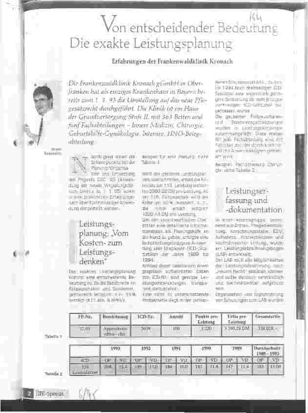 Vorschauseite 1: Von entscheidender Bedeutung: Die exakte Leistungsplanung Erfahrungen der Frankenwaldklinik Kronach
