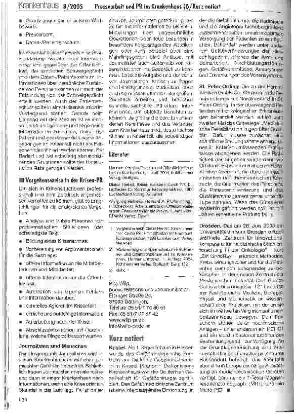 Vorschauseite 3: Pressearbeit und PR im Krankenhaus (I)Krisenkommunikation im Krankenhaus: Wenn Journalisten kritisch nachfragen