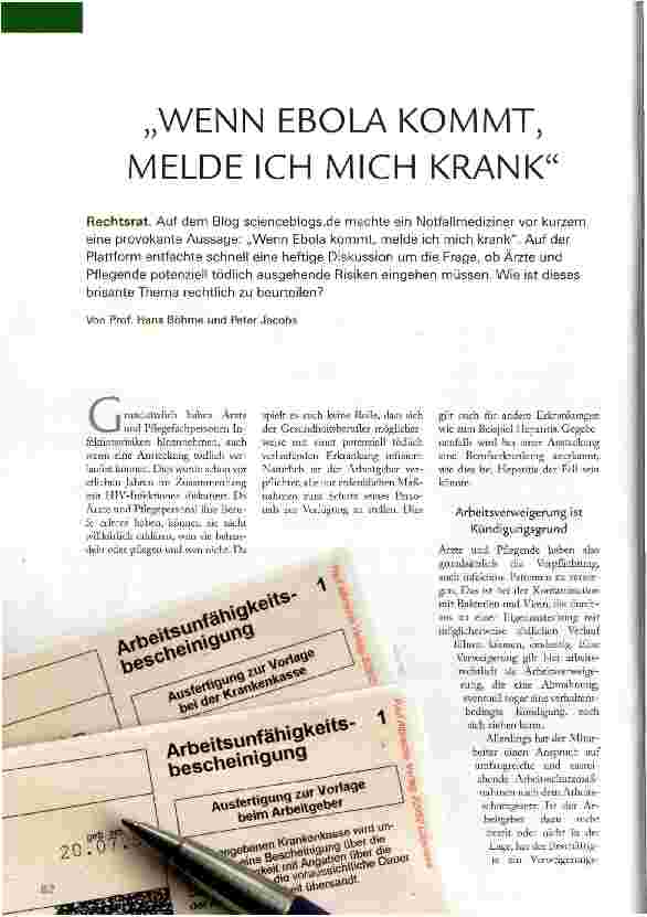 Vorschauseite 1: WENN EBOLA KOMMT, MELDE ICH MICH KRANK