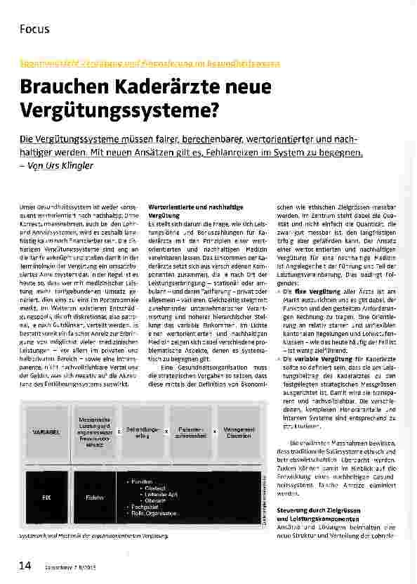 Vorschauseite 1: Brauchen Kaderärzte neue Vergütungssysteme?
