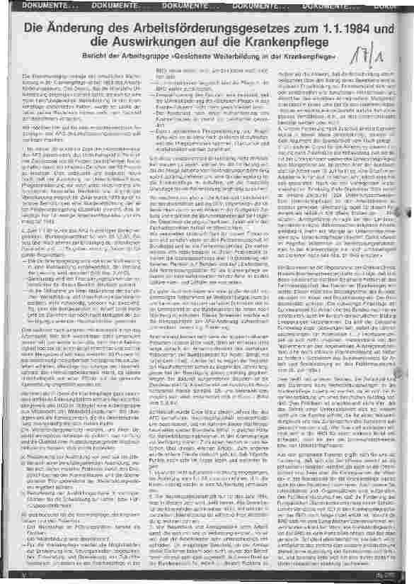 Vorschauseite 1: Die Änderung des Arbeitsförderungsgesetzes zum 1.1.1984 und die Auswirkungen auf die Krankenpflege