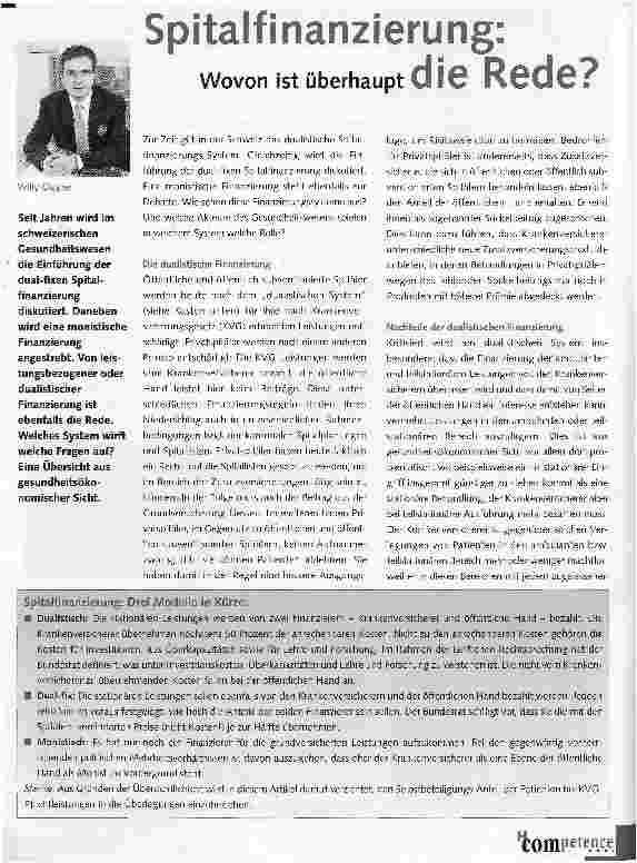 Vorschauseite 1: Spitalfinanzierung: Wovon ist überhaupt die Rede? U16 KCQ 6 .