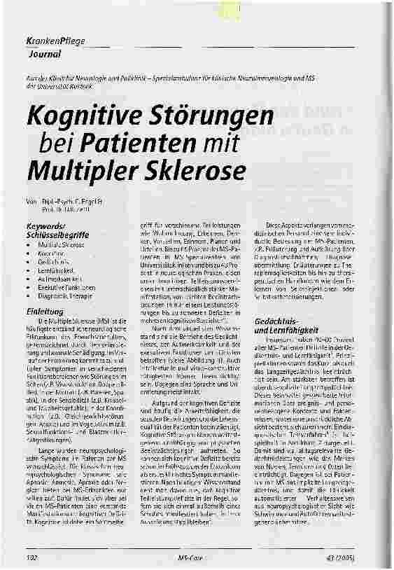 Vorschauseite 1: Kognitive Störungen bei Patienten mit Multipler Sklerose