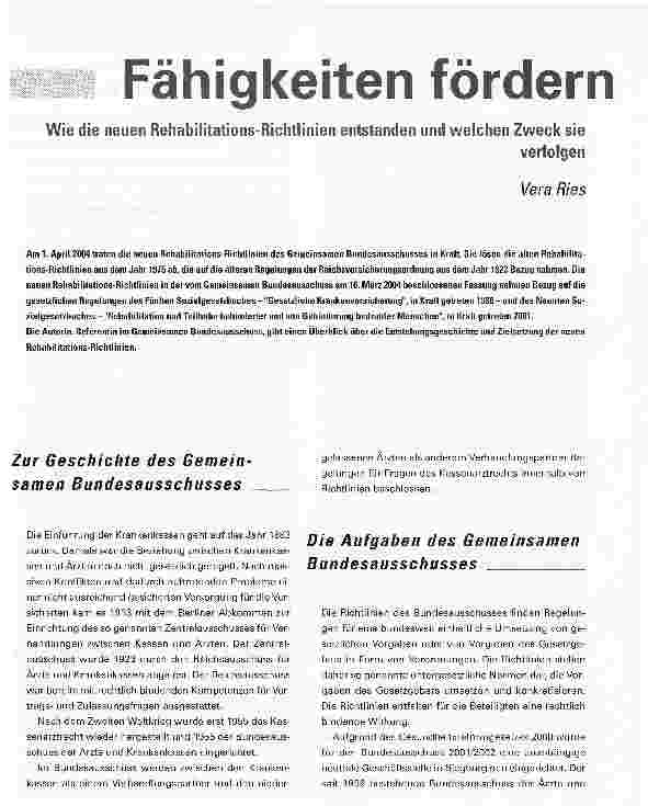 Vorschauseite 1: Fähigkeiten fördern. Wie die neuen Rehabilitations-Richtlinien entstanden und welchen Zweck sie verfolgen