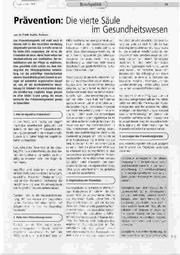 Vorschauseite 1: Prävention: Die vierte Säule im Gesundheitswesen