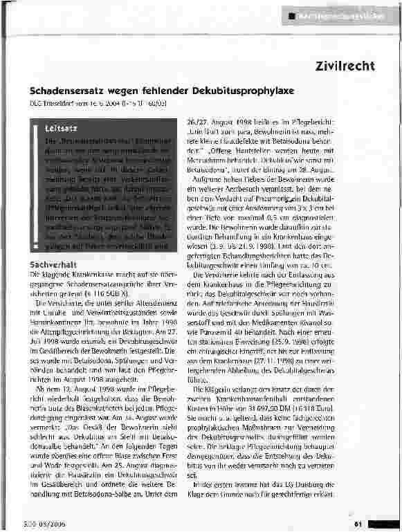 Vorschauseite 1: Schadensersatz wegen fehlender Dekubitusprophylaxe