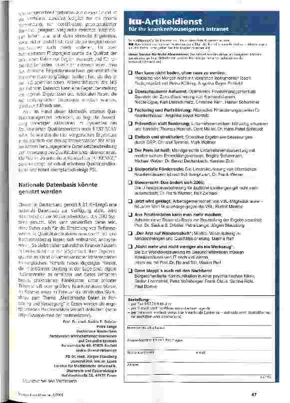 Vorschauseite 5: Aus Routinedaten kann manmehr machenAdministrative Daten als Basis zur Beurteilung der Ergebnisqualität