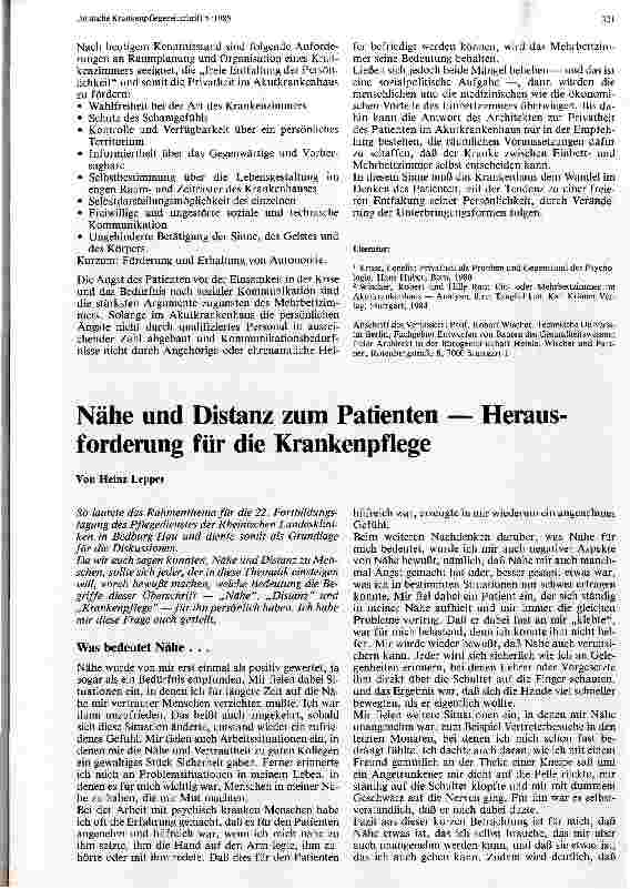 Vorschauseite 1: Nähe und Distanz zum Patienten Herausforderung für die Krankenpflege