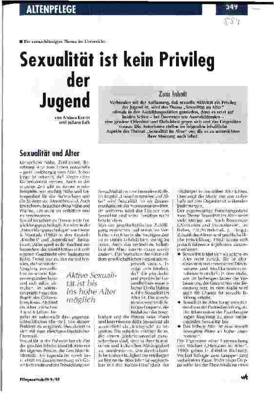 Vorschauseite 1: Sexualität ist kein Privileg der Jugend Ein vernachlässigtes Thema im Unterricht