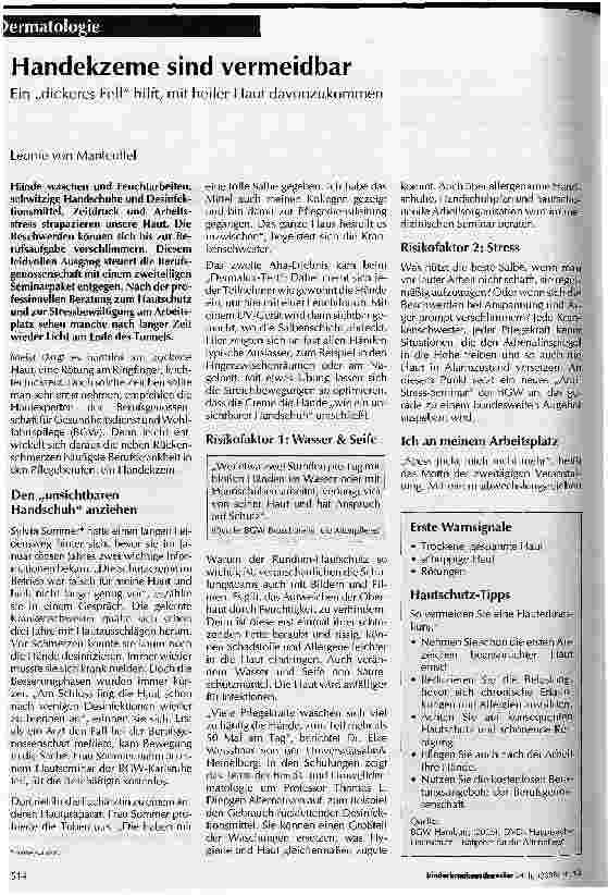 Vorschauseite 1: Handekzeme sind vermeidbar