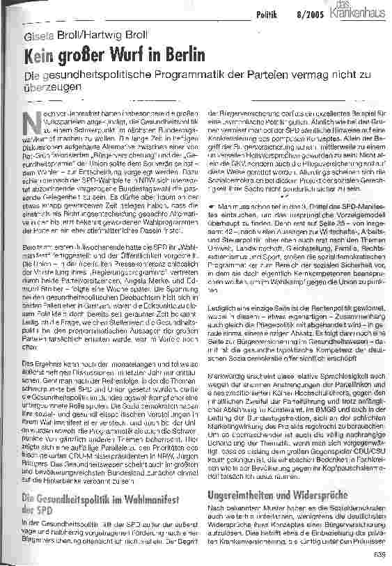 Vorschauseite 1: Kein großer Wurf in BerlinDie gesundheitspolitische Programmatik der Parteien vermag nicht zu überzeugen