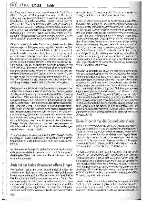 Vorschauseite 2: Kein großer Wurf in BerlinDie gesundheitspolitische Programmatik der Parteien vermag nicht zu überzeugen