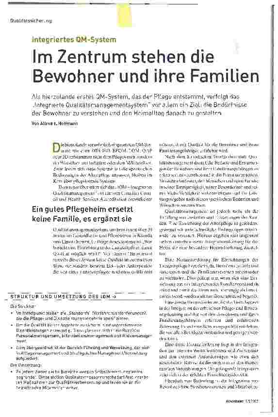Vorschauseite 1: Integriertes QM-SystemIm Zentrum stehen die Bewohner und ihre Familien