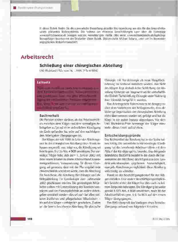 Vorschauseite 1: Schließung einer chirurgischen Abteilung