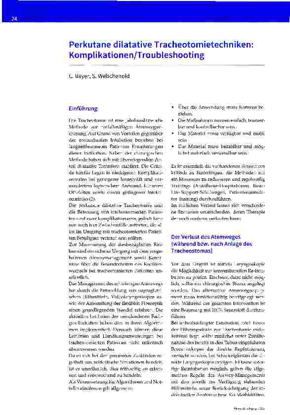 Vorschauseite 1: Perkutane dilatative Tracheotomietechniken: Komplikationen/T roubleshooting