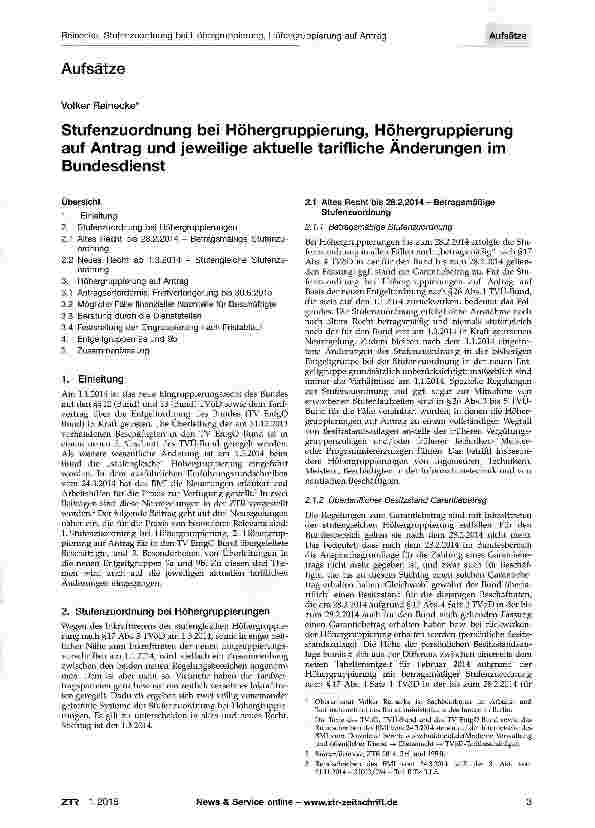 Vorschauseite 1: Stufenzuordnung bei Höhergruppierung, Höhergruppierung auf Antrag und jeweilige aktuelle tarifliche Änderungen im Bundesdienst