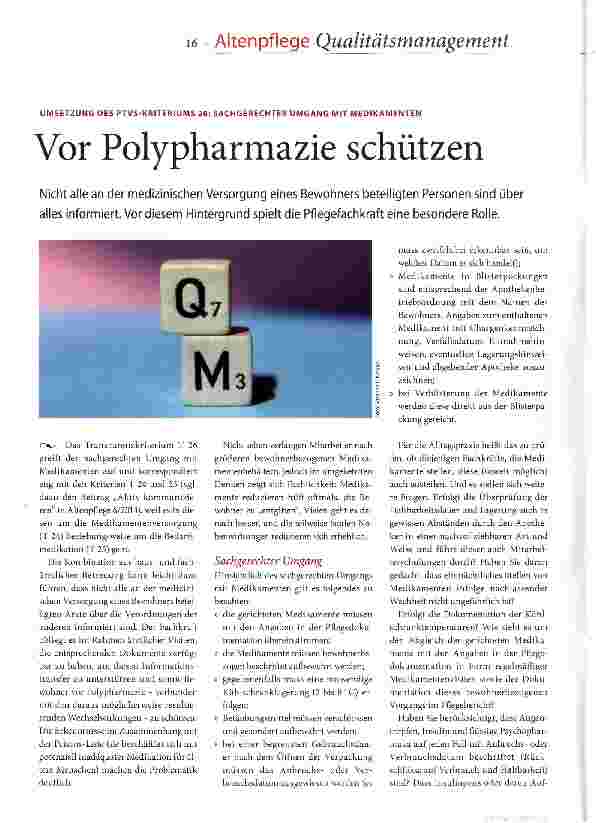 Vorschauseite 1: UMSETZUNG DES PTVS-KRITERIUMS 26: SACHGERECHTER UMGANG MIT MEDIKAMENTEN Vor Polypharmazie schützen