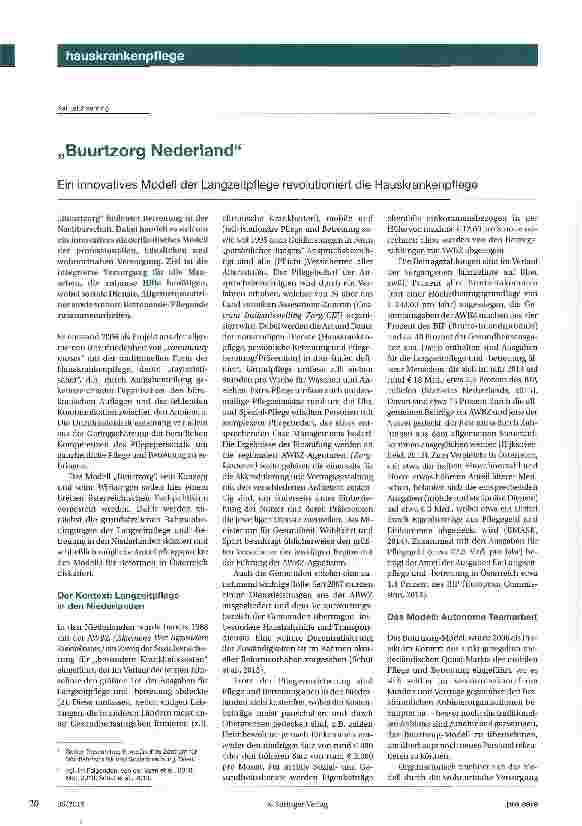 Vorschauseite 1: Buurtzorg Nederland Ein innovatives Modell der Langzeitpflege revolutioniert die Hauskrankenpflege