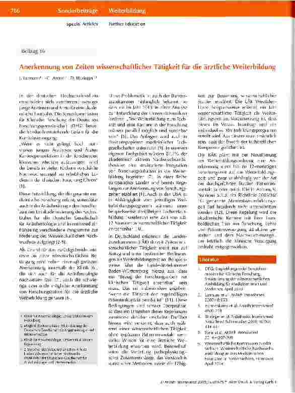 Vorschauseite 1: Anerkennung von Zeiten wissenschaftlicher Tätigkeit für die ärztliche Weiterbildung