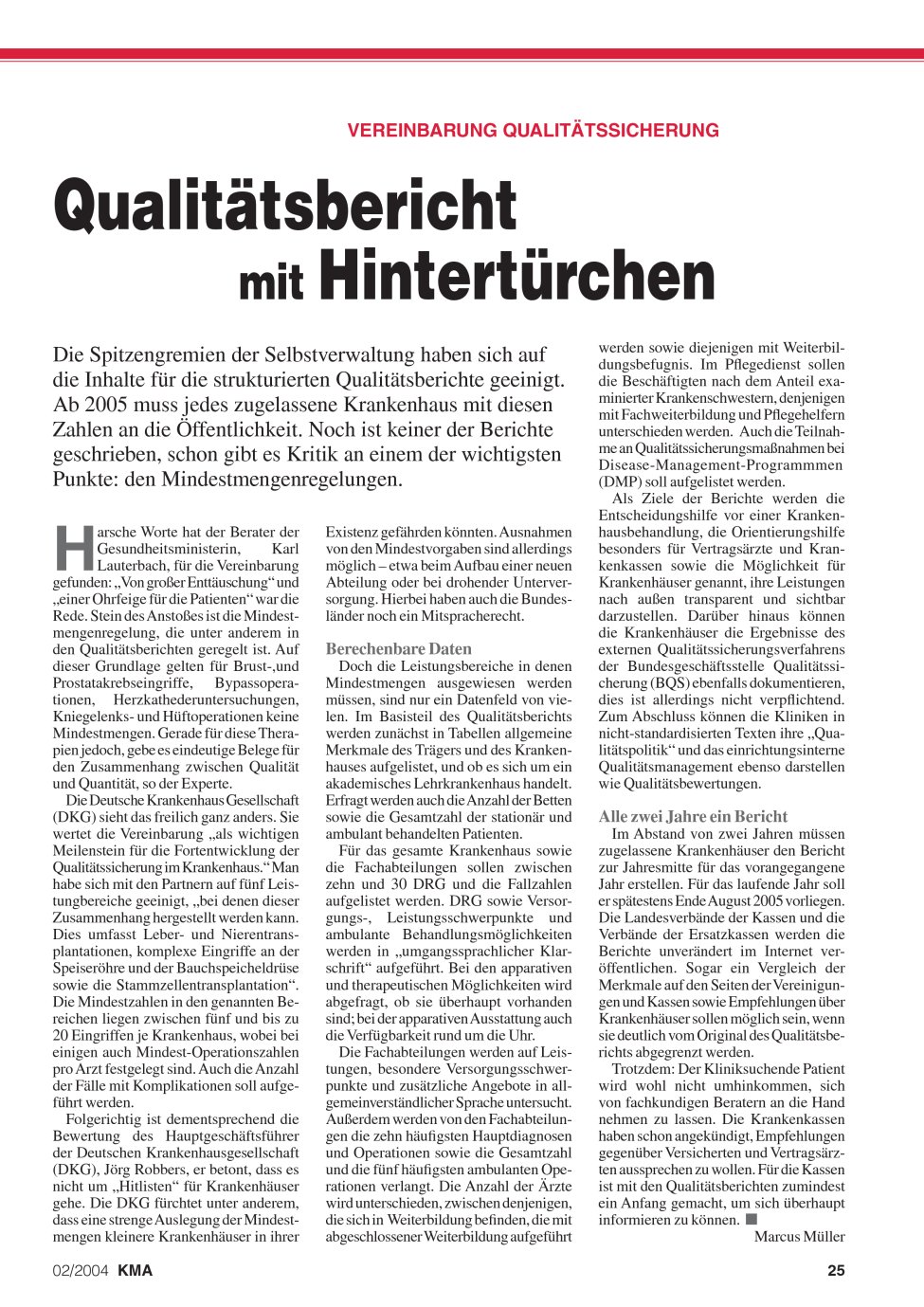 Vorschauseite 1: Qualitätsbericht mit Hintertürchen