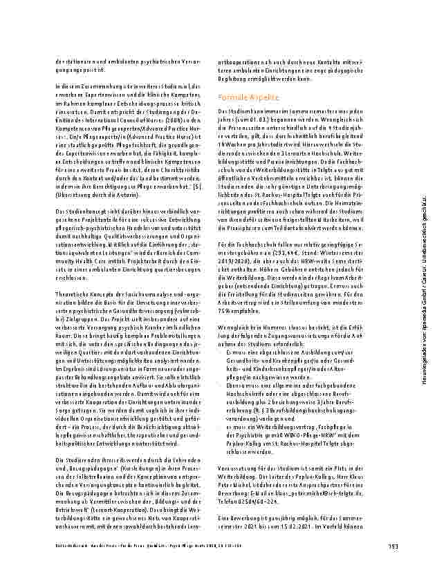 Vorschauseite 3: Aus der Praxis – für die Praxis: Qualifikationsmix im Studium Psychiatrische Pflege