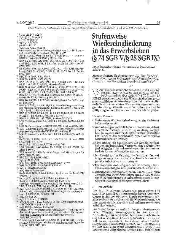 Vorschauseite 1: Stufenweise Wiedereingliederung in das Erwerbsleben(§ 74 SGB V/§ 28 SGB K)