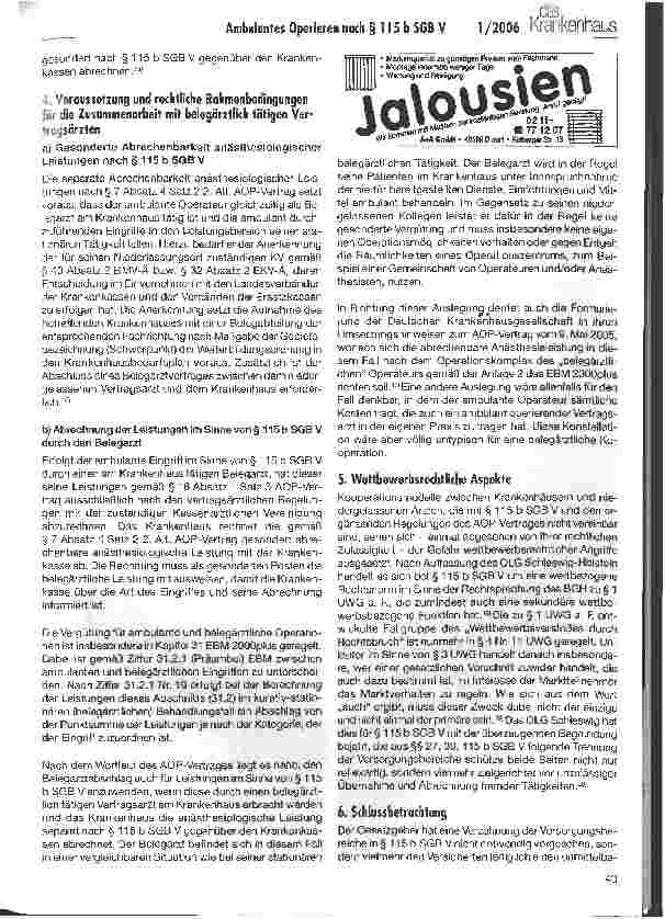 Vorschauseite 4: Kooperationen im Rahmen des ambulanten Operierens nach § 115 b SGB V Die rechtlichen Grenzen der gemeinschaftlichen Erbringung ambulanter Operationen und stationsersetzender Eingr…