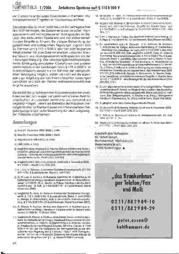 Vorschauseite 5: Kooperationen im Rahmen des ambulanten Operierens nach § 115 b SGB V Die rechtlichen Grenzen der gemeinschaftlichen Erbringung ambulanter Operationen und stationsersetzender Eingr…