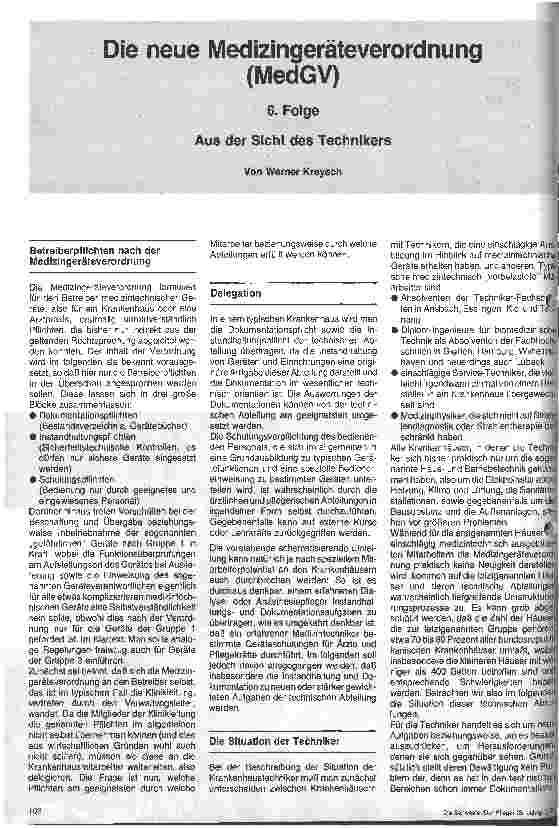 Vorschauseite 1: Die neue Medizingeräteverordnung 6. Folge: Aus Sicht des Technikers
