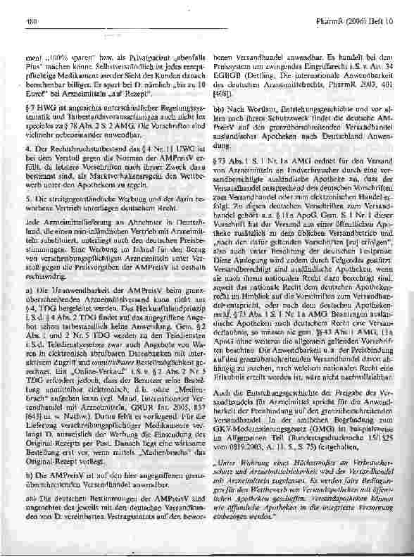 Vorschauseite 4: Bindung ausländischer Versandapotheken an die Arzneimittelpreisverordnung
