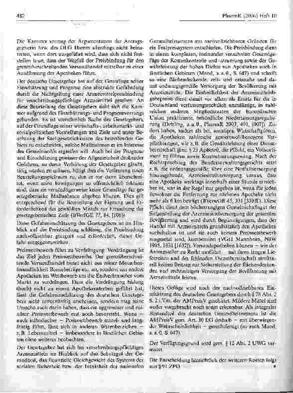 Vorschauseite 6: Bindung ausländischer Versandapotheken an die Arzneimittelpreisverordnung