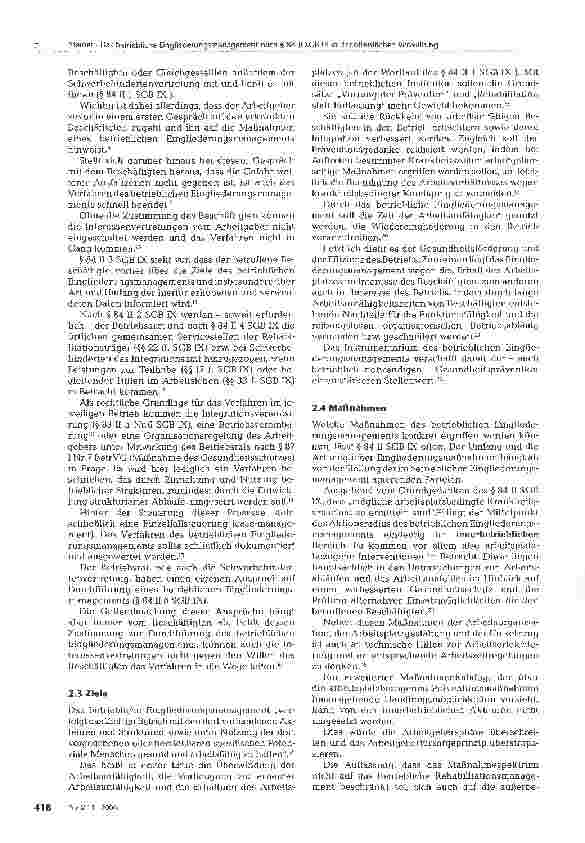 Vorschauseite 2: Das betriebliche Eingliederungsmanagement nach § 84 II SGB IX in der öffentlichen Verwaltung-Verpflichtung des Dienstherrn zum Tätigwerden?