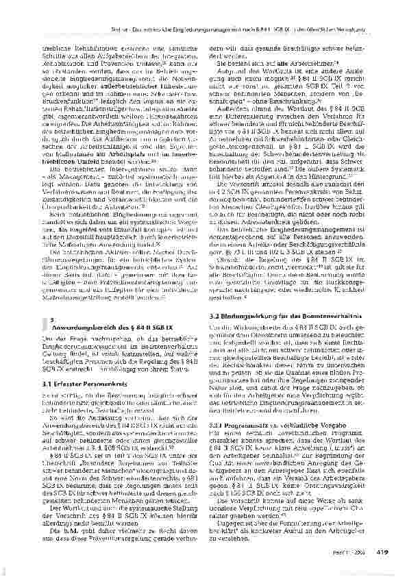 Vorschauseite 3: Das betriebliche Eingliederungsmanagement nach § 84 II SGB IX in der öffentlichen Verwaltung-Verpflichtung des Dienstherrn zum Tätigwerden?