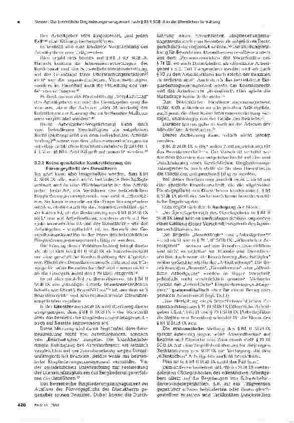 Vorschauseite 4: Das betriebliche Eingliederungsmanagement nach § 84 II SGB IX in der öffentlichen Verwaltung-Verpflichtung des Dienstherrn zum Tätigwerden?