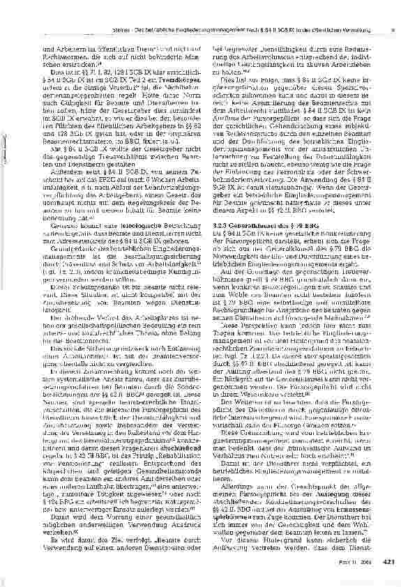 Vorschauseite 5: Das betriebliche Eingliederungsmanagement nach § 84 II SGB IX in der öffentlichen Verwaltung-Verpflichtung des Dienstherrn zum Tätigwerden?