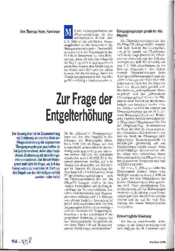 Vorschauseite 1: Zur Frage der Entgelterhöhung