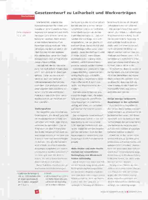 Vorschauseite 1: Gesetzentwurf zu Leiharbeit und Werkverträgen