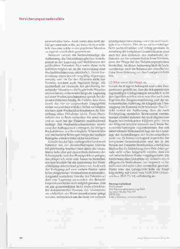 Vorschauseite 3: Haftungsrecht; Dauerthema Dekubitus LG Köln, U. 06. 2016 lAz. i 25 0 73/Ul