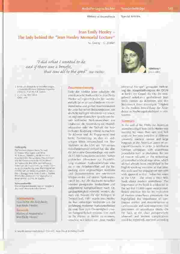 Vorschauseite 1: Jean Emily Henley - The lady behind the jean Henley Memorial Lecture